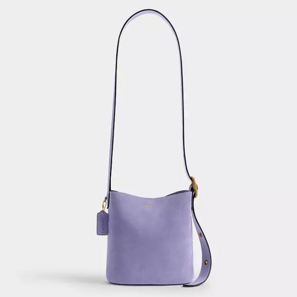 Coach Bleecker Bucket Bag 21 & Pouch in Brass/Violet Mist Purple Suede NWT - Picture 9 of 16